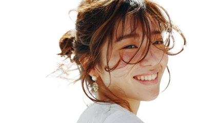 portrait of a young woman on white background