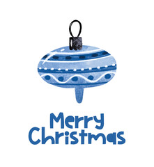 Christmas  illustration with  blue toy . Cute new year winter decor. Happy new year