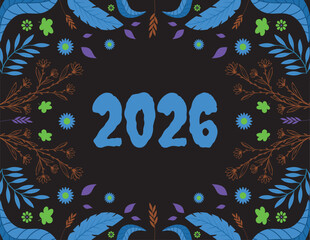 Colorful Floral 2026 Illustration | Decorative Typography with Flowers
