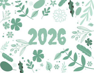 Floral 2026 Typography Illustration | Decorative Botanical Vector Design
