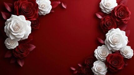 Elegant Red and White Roses on Rich Red Background for Valentine’s Day