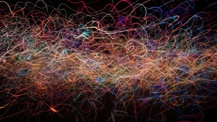 Vibrant abstract light trails create a dynamic, energetic pattern with a festive feel perfect for celebrations