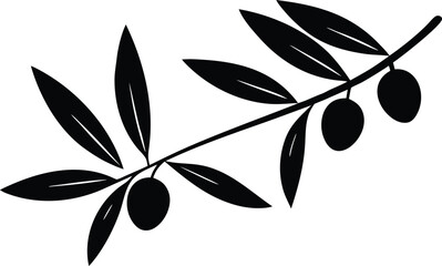 Olive branch with leaves silhouette vector illustration