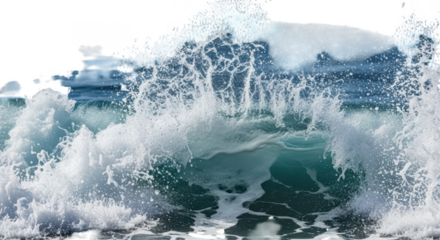 Powerful ocean wave crashing with majestic spray against a dark background