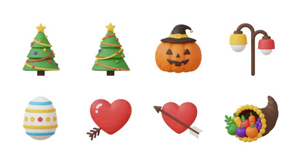 Obraz premium Vibrant 3D Clay-Style Holiday and Seasonal Icons Collection.