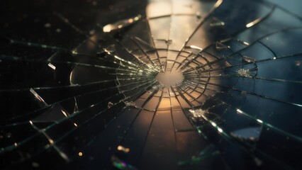 Stunning abstract shattered glass texture with dynamic radial cracks and light reflections