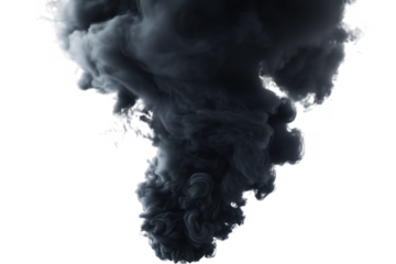Abstract dark gray smoke cloud against a transparent background creating a dramatic effect