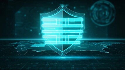Glowing cybersecurity shield protecting digital information on a futuristic global network interface and abstract economic charts - Powered by Adobe