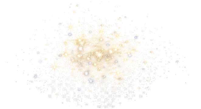 A luminous explosion of bright white and gold sparkles against a deep black background