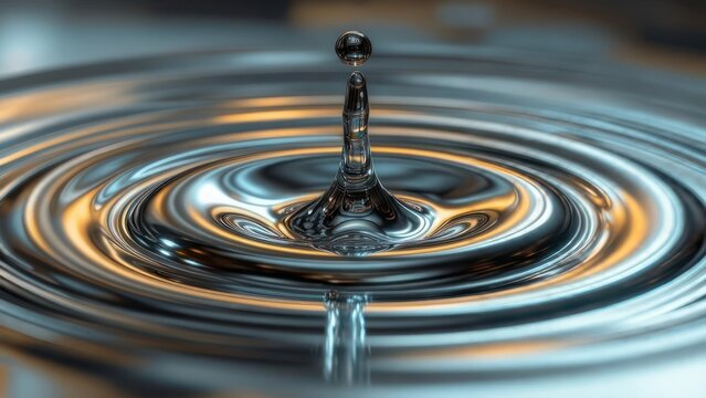 Stunning macro shot captures liquid splash dynamics with mesmerizing golden and blue reflections - Powered by Adobe