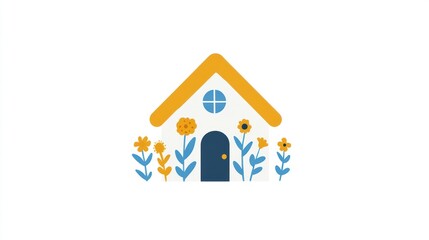 Cute house with flowers illustration