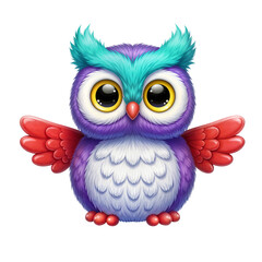 Cute Cartoon Owl Illustration with Bright Turquoise Eyebrows and Pink Belly