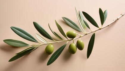 Elegant Olive Branch With Green Leaves Against A Soft Pastel Background Minimalist Botanical Art