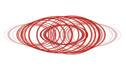 Abstract red wireframe structure with intricate overlapping circular patterns against a black background