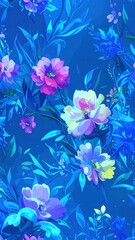 Obraz premium Fiori Astratti con Effetto Neon Glow, Composizione Floreale Digitale in Colori Pastello e Scintillio, Sfondo Sognante e Vibrante.