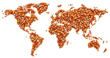 Symbolic care without borders — world map of pills, isolated on transparent background, png