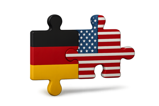 German and American flags integrated into a puzzle showing unity and collaboration