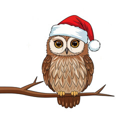  Santa Owl Seated on Branch – Cute Holiday Owls Cookie