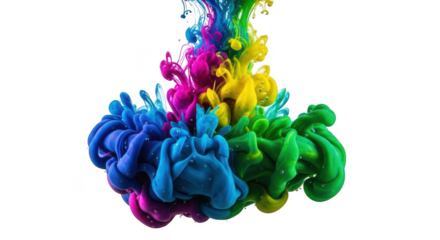 Vibrant rainbow ink clouds exploding in dark water creating abstract art