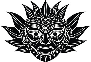 Obraz premium Vector art of a stylized mask with intricate details and a decorative headdress