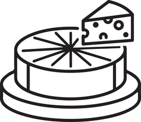 Cheese Wheel Icon – Round Cheese with Slice Wedge Vector line art