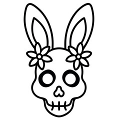 Whimsical easter bunny skull illustration with floral elements and vibrant colors