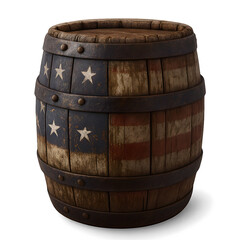 Obraz premium Rustic Wooden Barrel Painted with American Flag Design