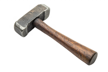 Antique sledge hammer with a rustic wooden handle isolated on a transparent background