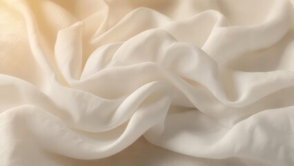 Luxurious cream silk fabric drapes elegantly with soft, warm light creating a serene, sophisticated backdrop