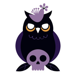 Mysterious owl perched on a weathered skull a dark and intriguing illustration