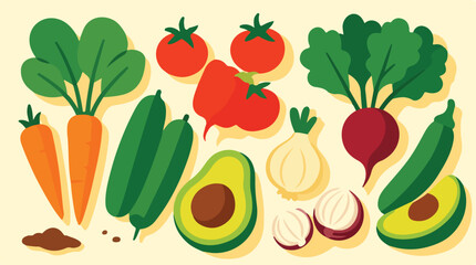 Vibrant Flat Vegetable Bundle for Vegan Cookbooks, Plant-Based Branding, and Sustainable Food Packaging