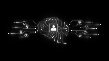 Glowing digital brain network connecting people handshake money and gears on black background - Powered by Adobe