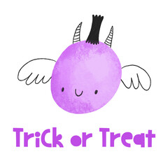 Doodle cartoon pumpkin for halloween. Greeting horror card. Pumkin monster hand drawn illustration on isolated background. Painted