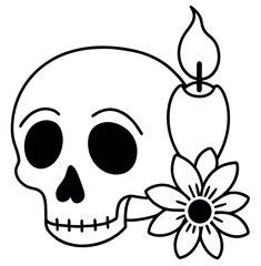 Mysterious skull illustration with a glowing candle inside its eye socket