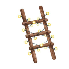 Wooden ladder with string lights for decorative purposes  