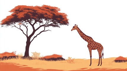 Giraffe under acacia tree