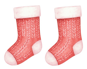 Festive red Christmas stockings with white cuffs and textured design  