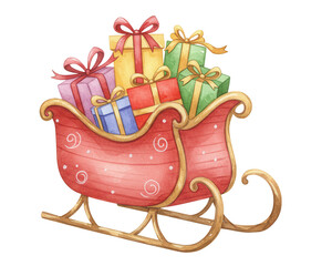 Vintage sleigh with colorful gifts and bows for holiday celebrations  