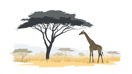 Giraffe under african tree