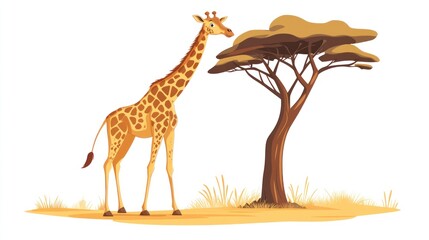 Giraffe and acacia tree illustration