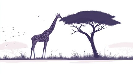 Giraffe eats from tree silhouette