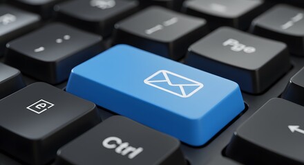 Computer keyboard, specifically highlighting a blue key with an envelope icon