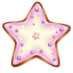 Star-shaped cookie with pink frosting and decorative sprinkles   