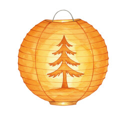 Orange paper lantern with pine tree design for festive occasions  