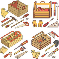 worker tool and tools box icon set 