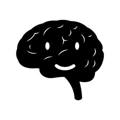 Black and White Cartoon of a Smiling Brain Illustrating Mental Health