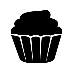 Simple black and white cupcake icon with frosting and paper liner