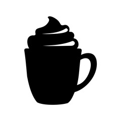 Black silhouette illustration of a coffee cup with whipped cream topping