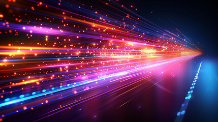 Colorful light streaks speeding through dark digital space