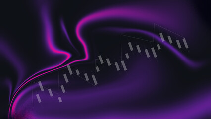 Abstract purple background with financial chart overlay and flowing lines